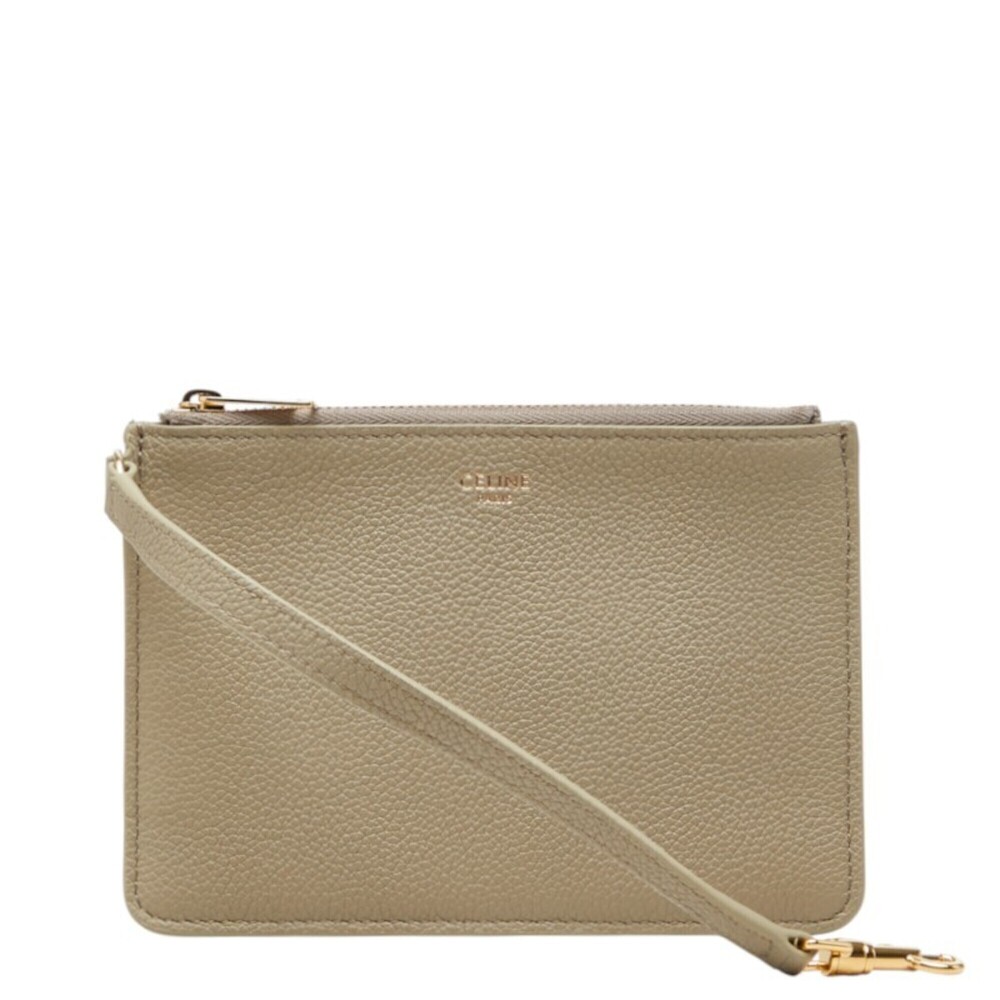 Celine handbag pouch, greige leather, women's.